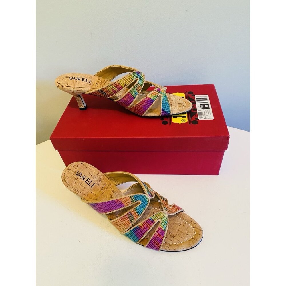 Vaneli Rainbow Strappy Cork Mule Sandals